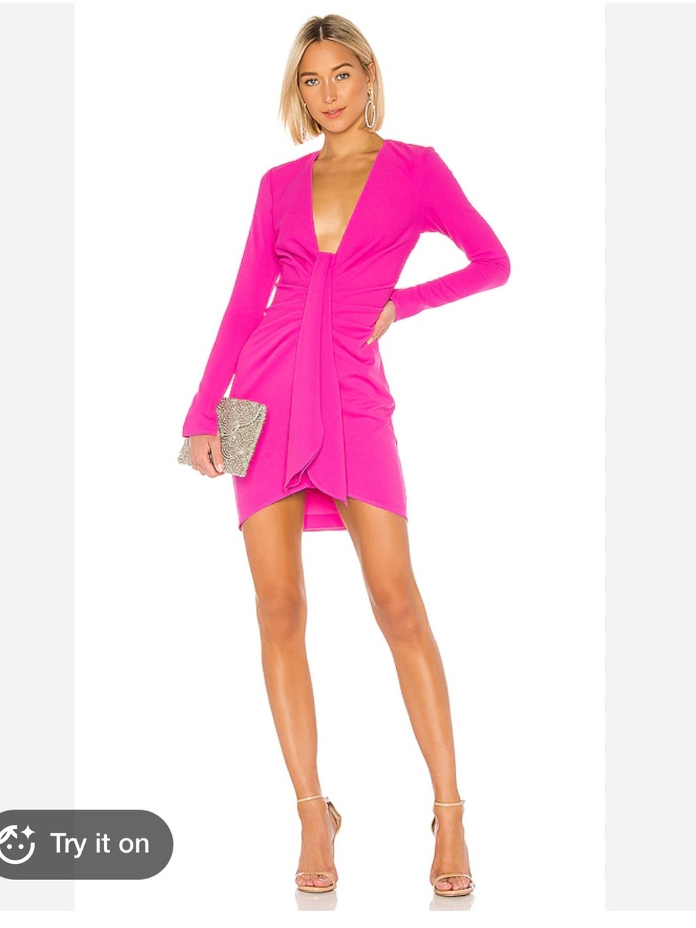 Katie May Hot electric Barbie Pink Twist-Front Long Sleeve next round Dress S